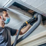 HVAC technician using a vacuum hose to clean ceiling vents to show if does cleaning air ducts make a difference.