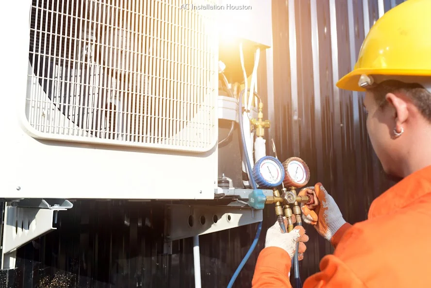 HVAC technician AC pressure check