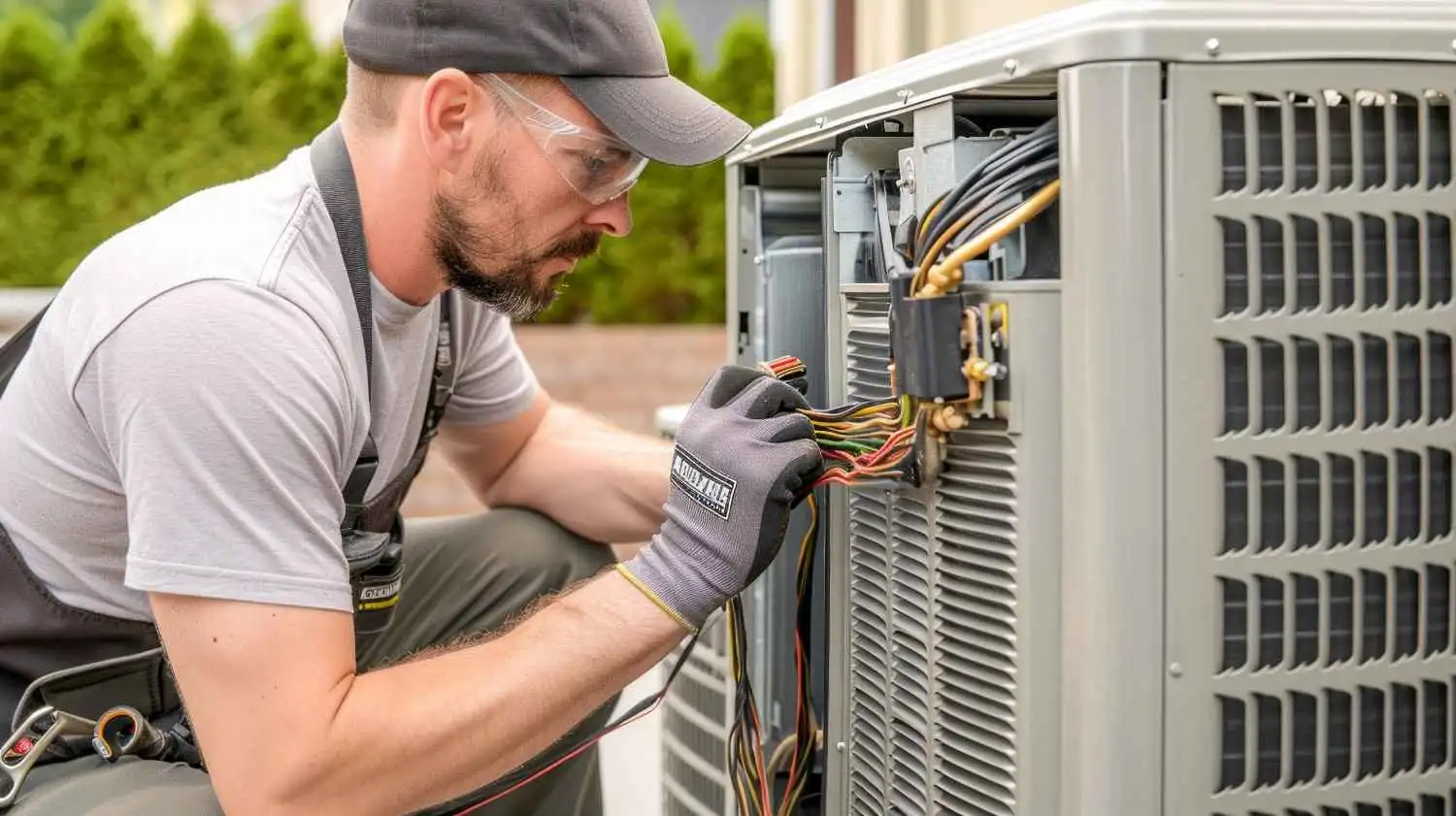 An HVAC technician inspecting the internal wiring of an outdoor unit to diagnose what does it mean when a heat pump is failing.
