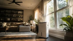 Portable white unit operating in a living room near a window, addressing whether does a