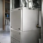 Modern residential heating unit installed in a home basement to illustrate how long does a furnace last.