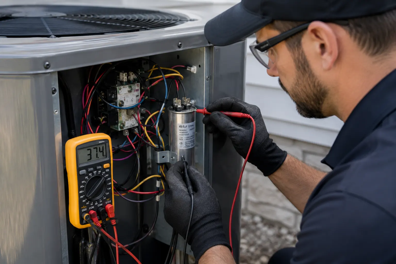 HVAC technician checking electrical readings to determine how often should you get an AC tune up.