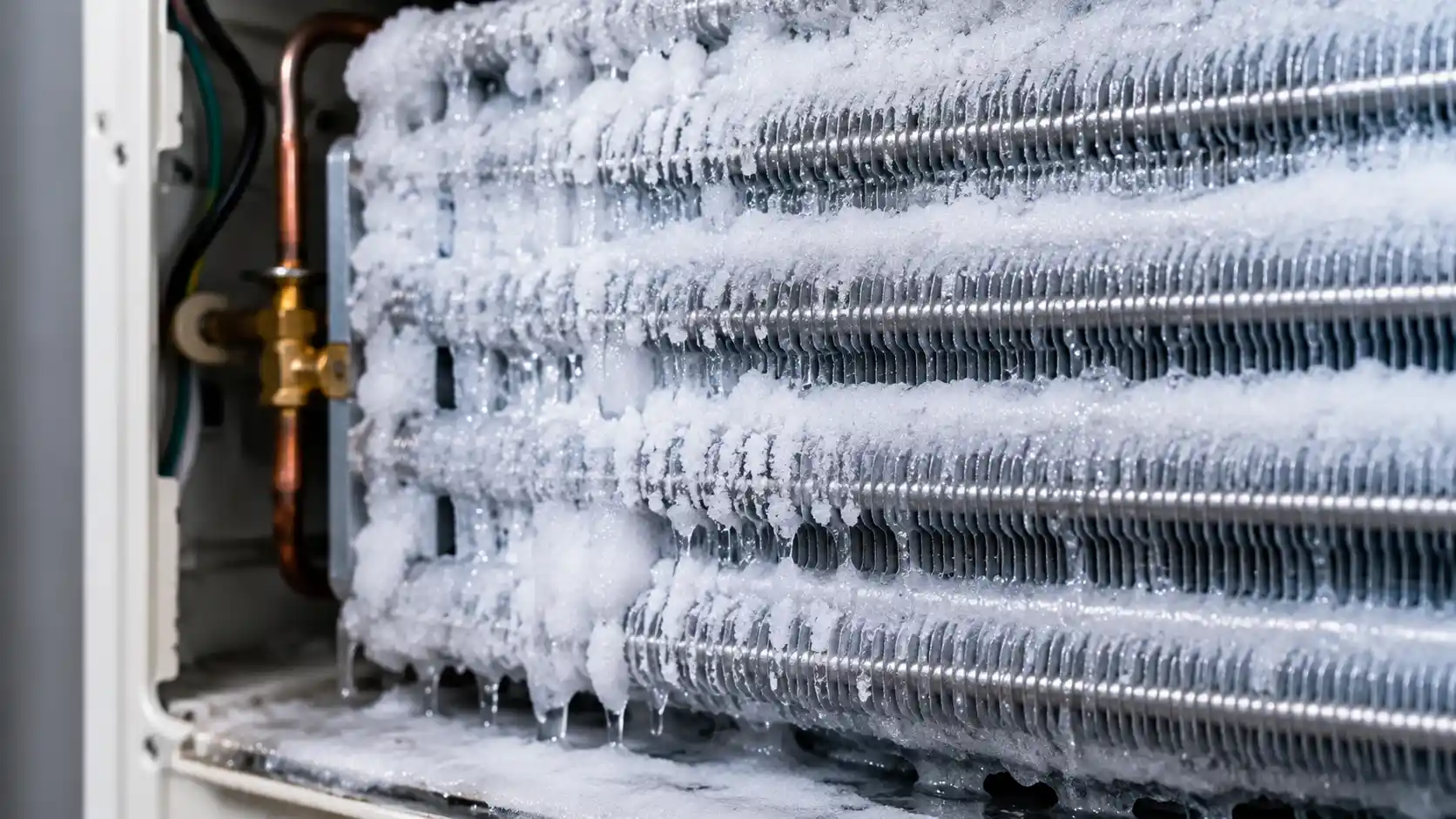 Frozen evaporator coil showing common thermostatic expansion valve symptoms.