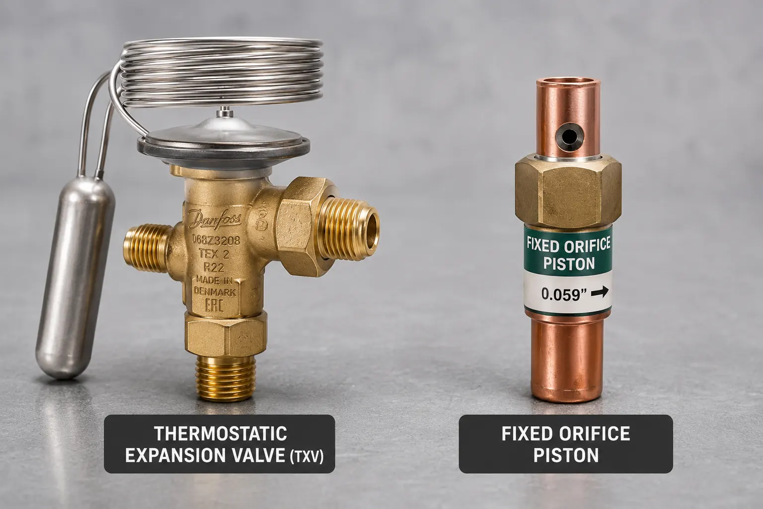 Side-by-side comparison illustrating TXV vs. Fixed Orifice: What's the Difference in metering devices.