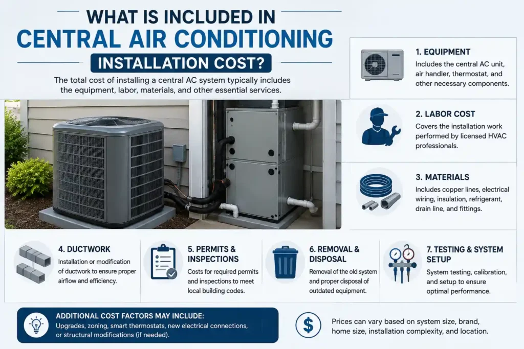 What is included in a central air conditioning installation quote in Pearland TX