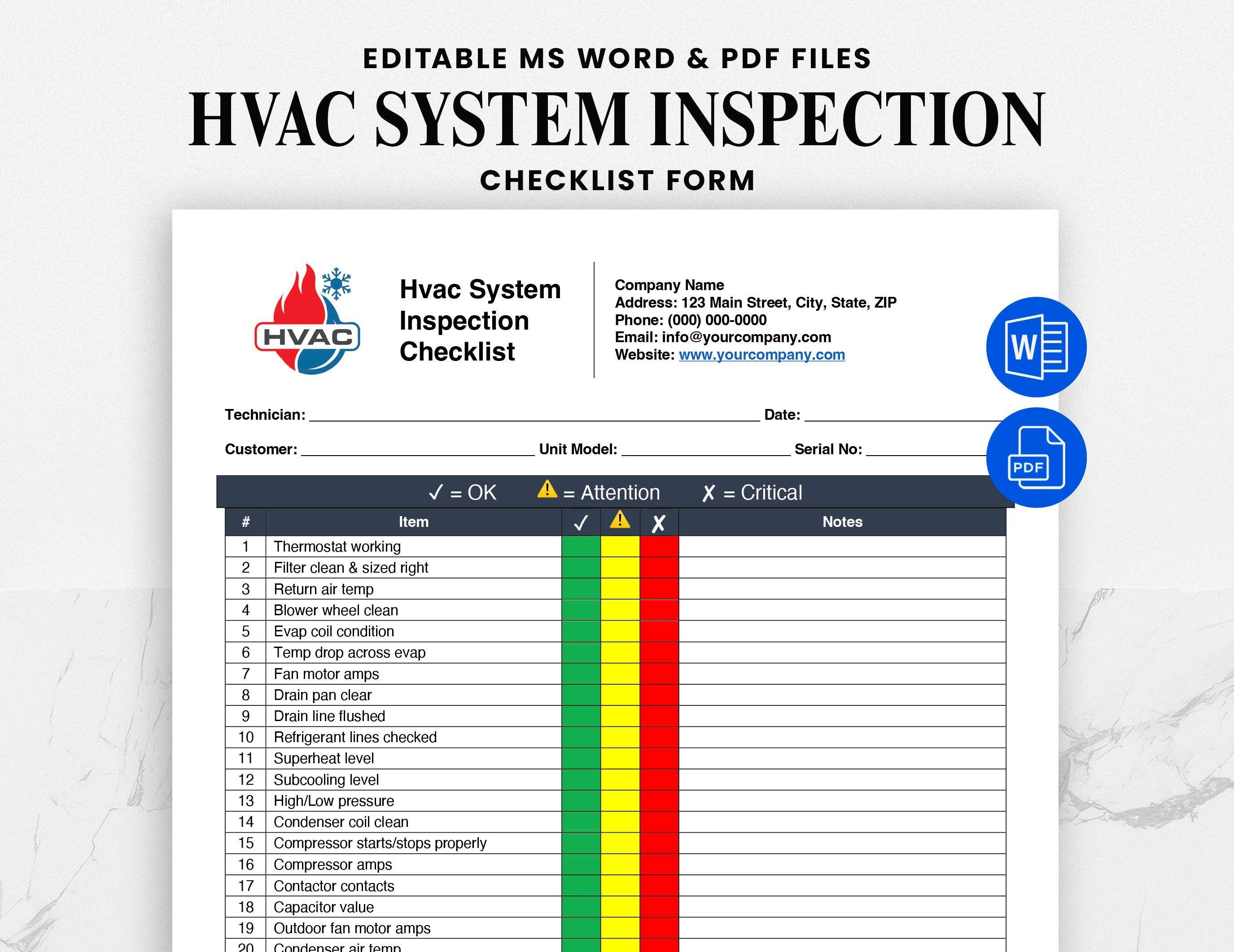 Professional AC maintenance checklist and inspection form