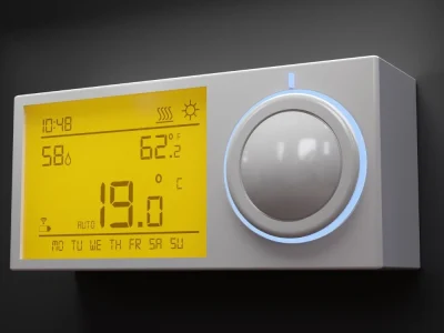 Modern digital home thermostat display illustrating what does aux mean on a thermostat during