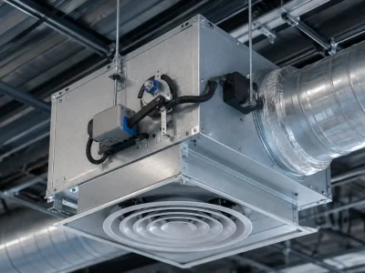 An installed variable air volume terminal unit explaining what is a vav in hvac systems.