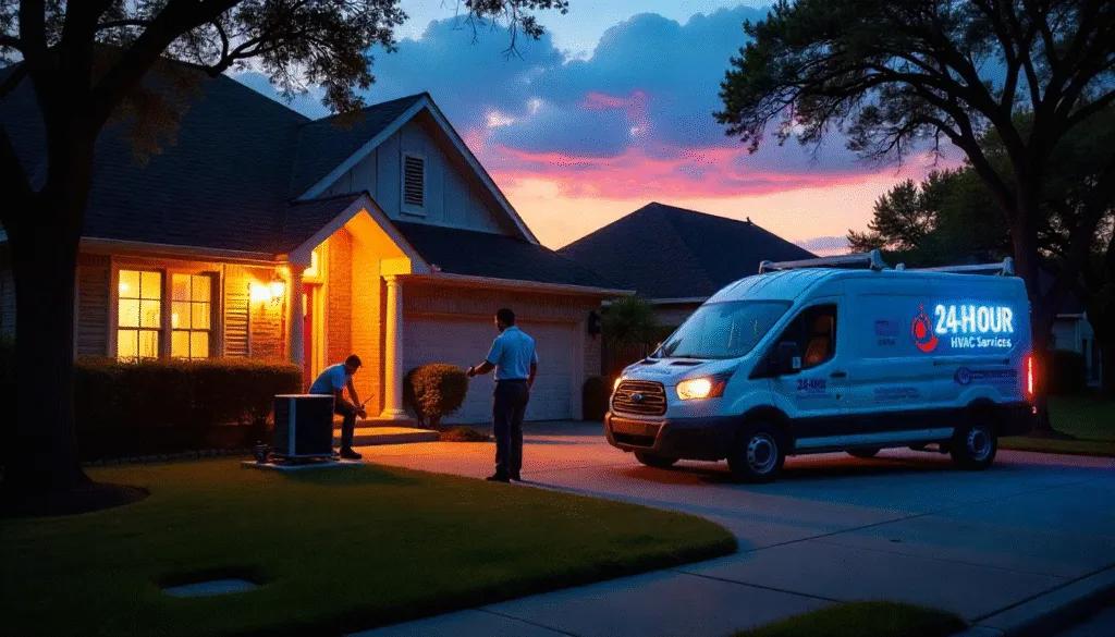 Emergency AC repair service at night in Houston