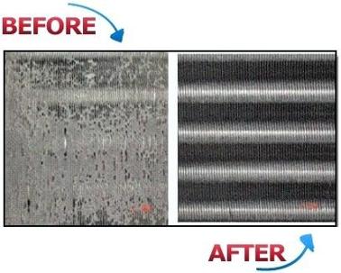 Before and after comparison of AC coil cleaning during professional tune-up