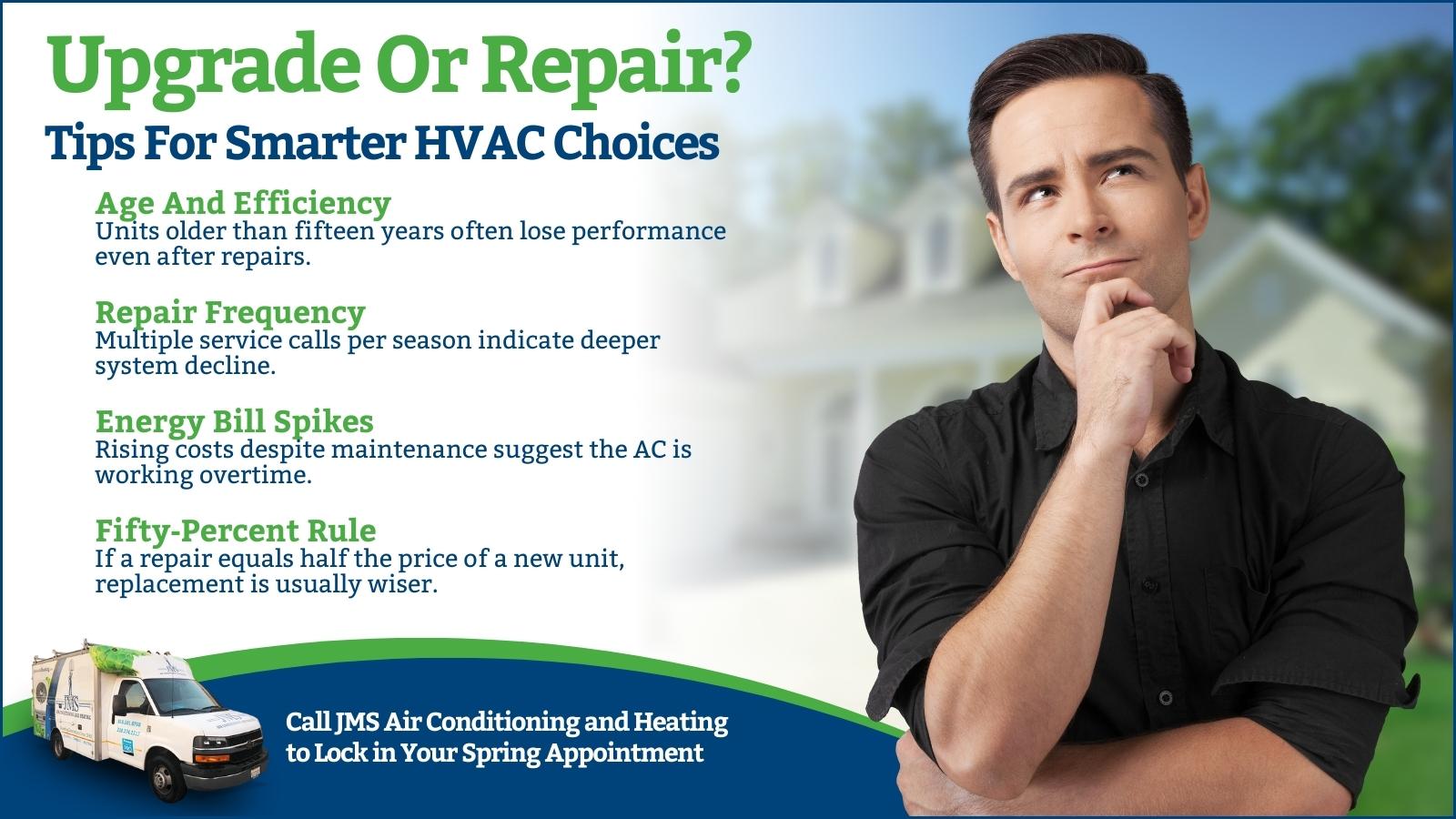 Homeowner weighing AC repair vs replacement options