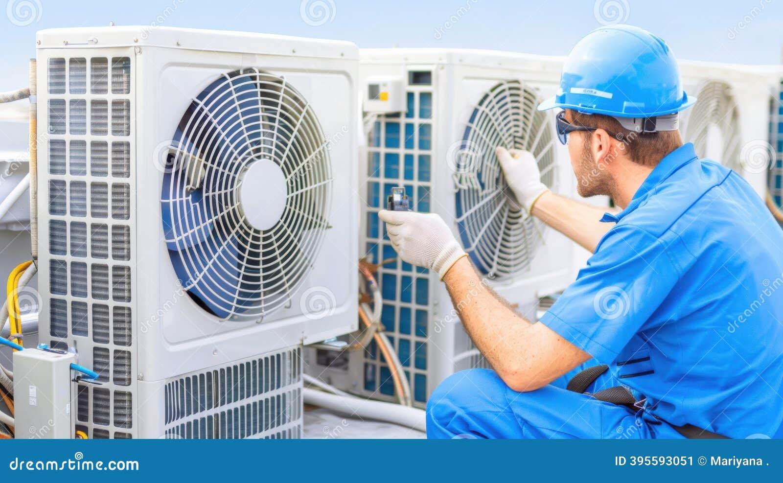 Professional HVAC technician inspecting air conditioning unit for common problems